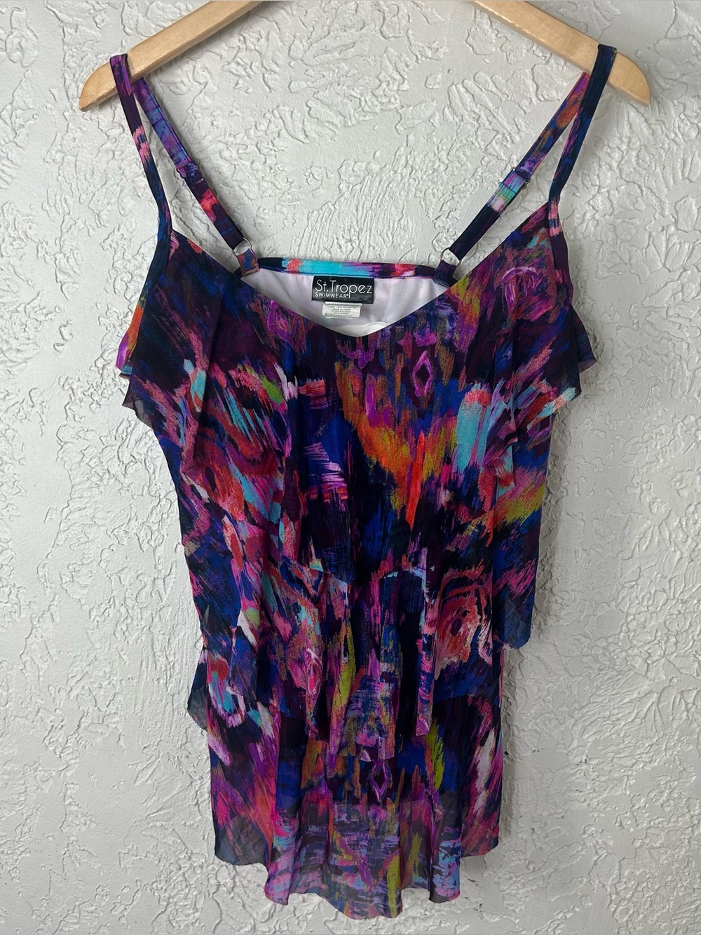 ST. TROPAZ 3-Tiered Mesh Tankini Multi Colored Tropical Size 14